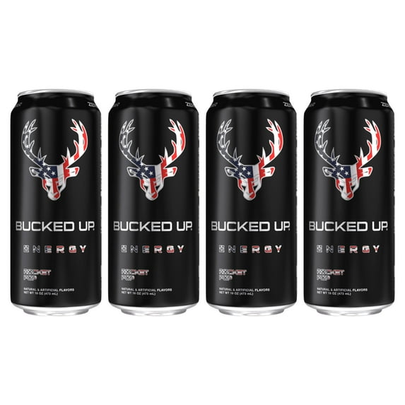 (4 pack) Bucked Up Energy Drink, Rocket Pop, 300mg Caffeine, 16 fl oz, 1 Can