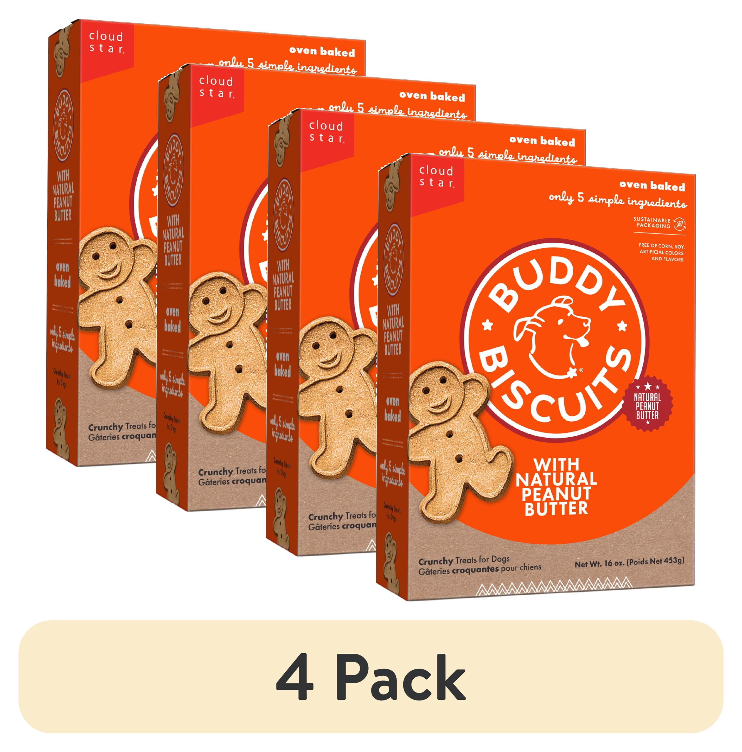 (4 pack) Buddy Biscuits Crunchy Dog Treats, Peanut Butter, 16 oz. Box