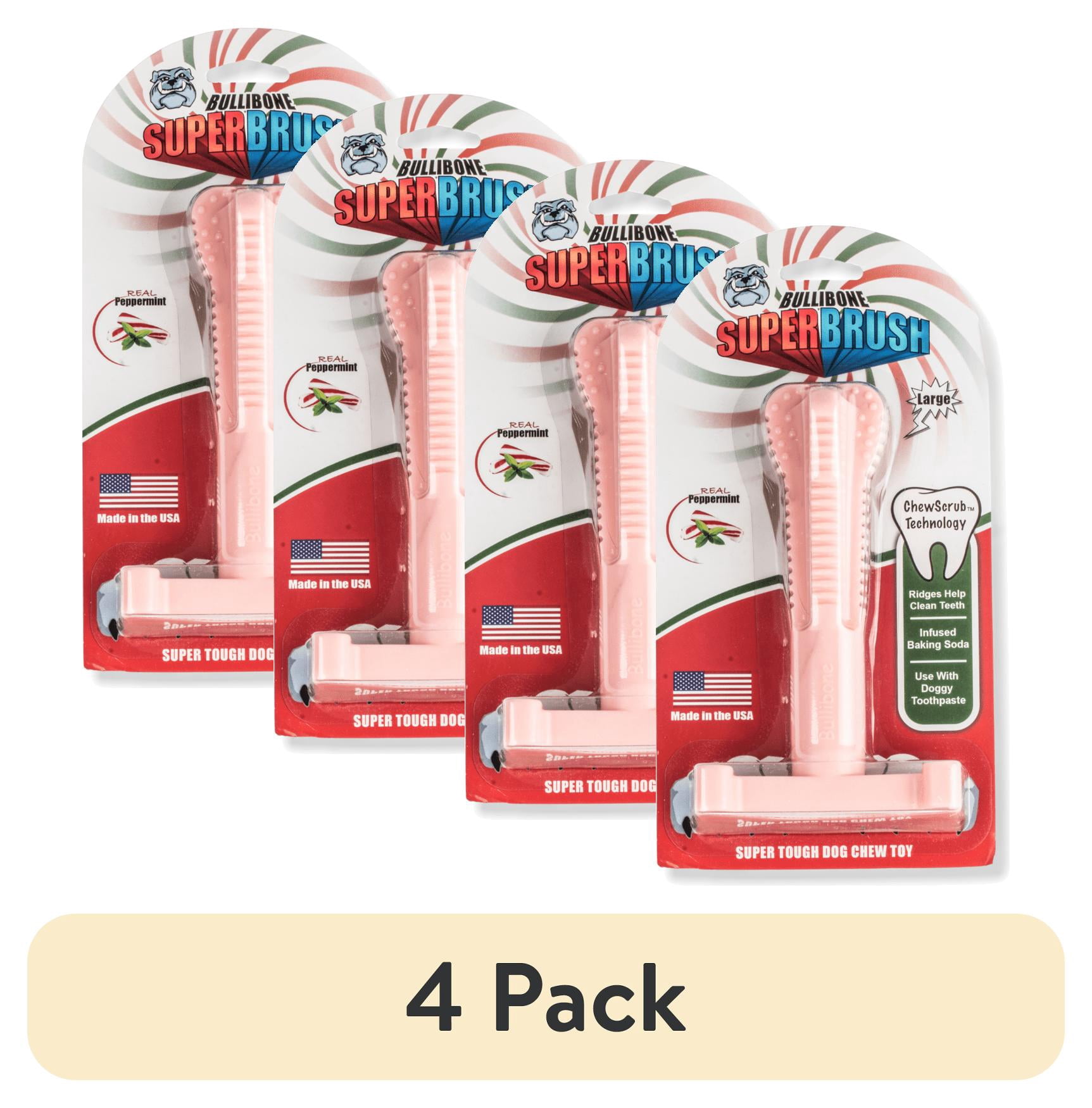 (4 pack) Bullibone Durable Large Dog Chew Toy, Peppermint Dental Aid for Oral Hygiene