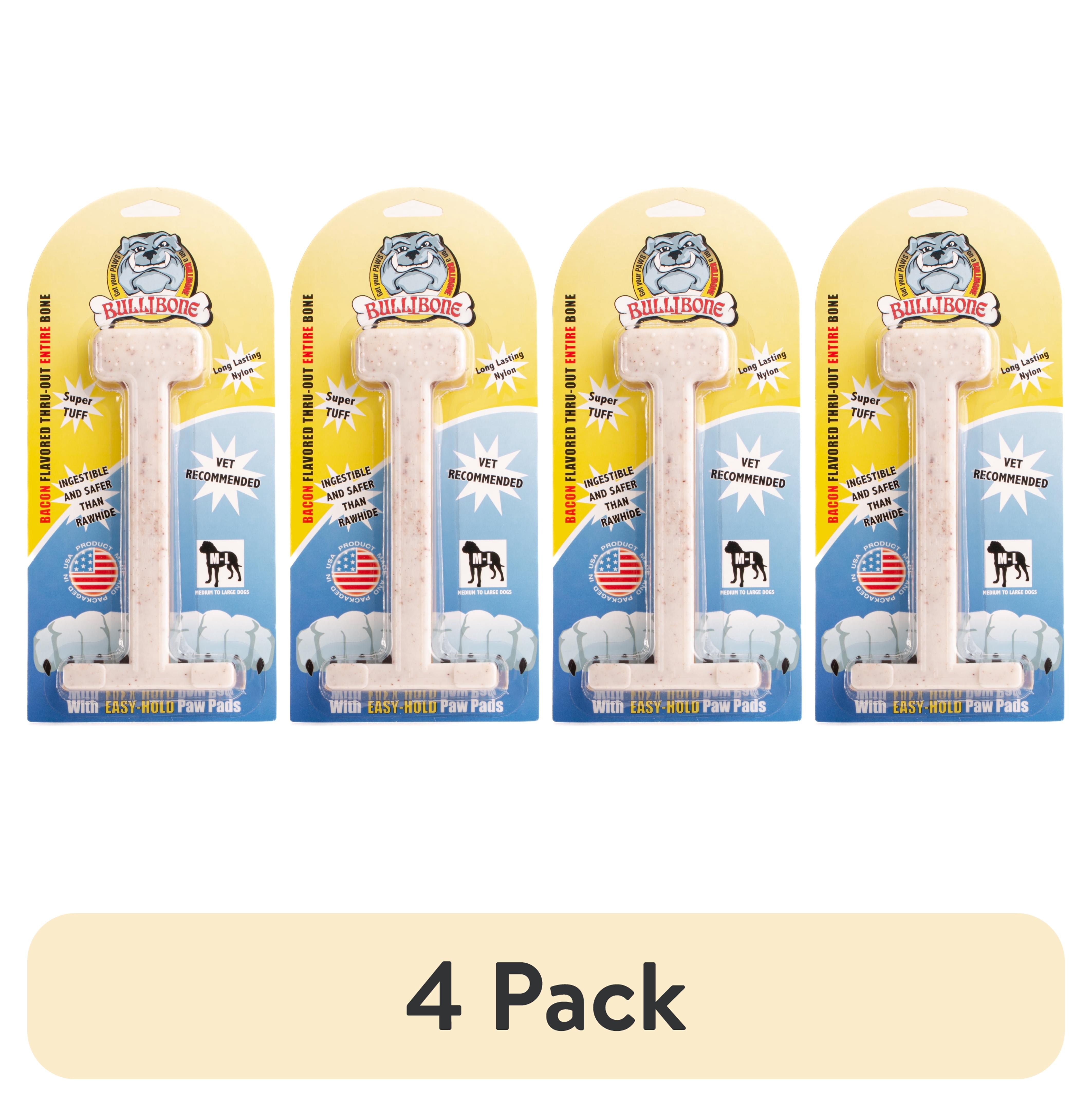 (4 pack) Bullibone Large Bacon Flavored Oral Care Dog Chew Toy
