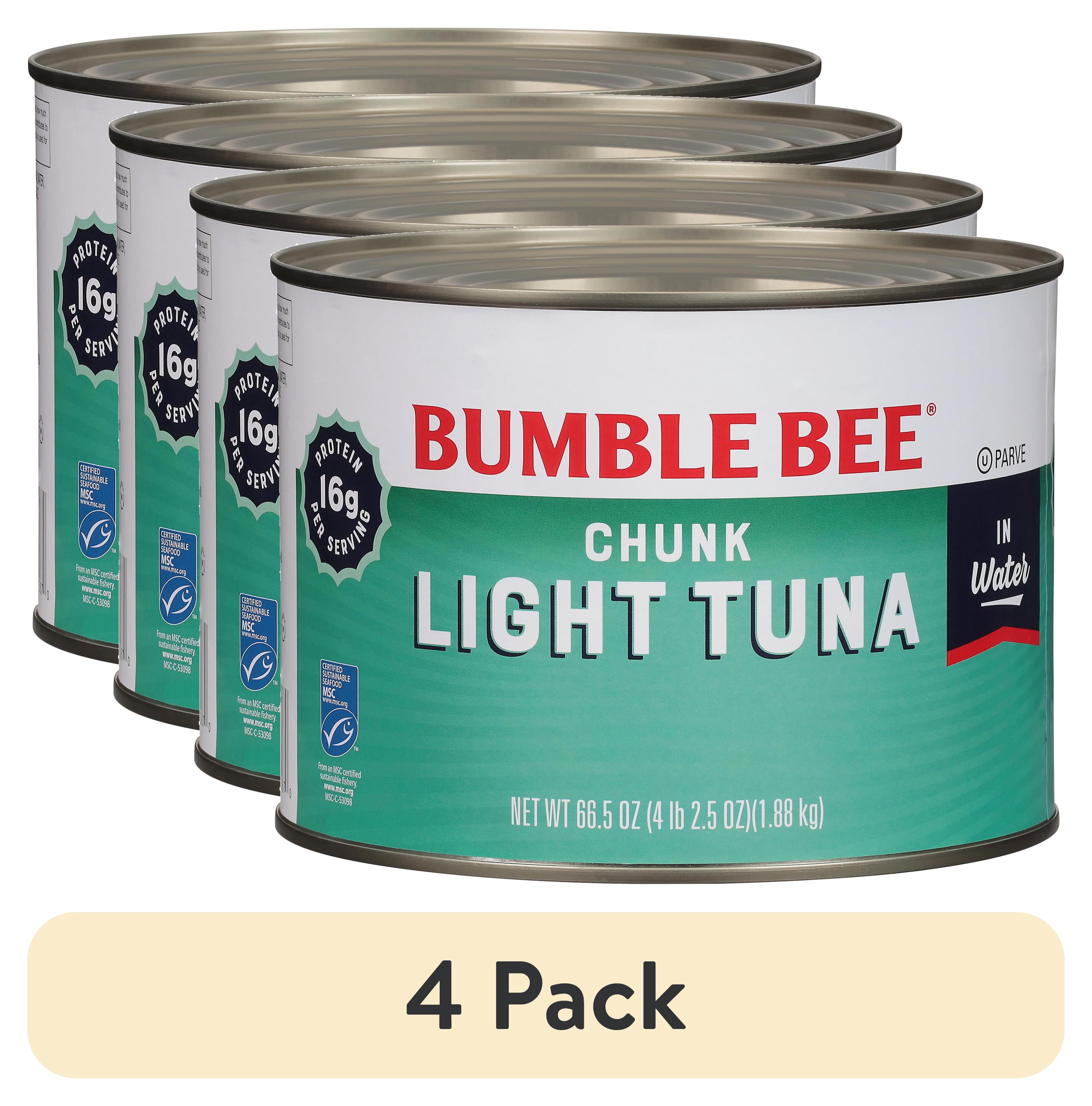 (4 pack) Bumble Bee Chunk Light Tuna in Water, Wild Caught, Gluten Free, 17g Protein per Serving, Shelf Stable Can, 66.5 oz