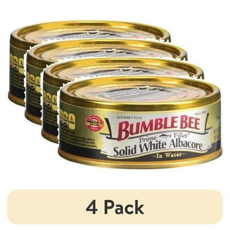 (4 pack) Bumble Bee Prime Solid White Albacore Tuna in Water, Wild Caught, Gluten Free, 32g Protein Per Serving, Shelf Stable Can, 5 oz