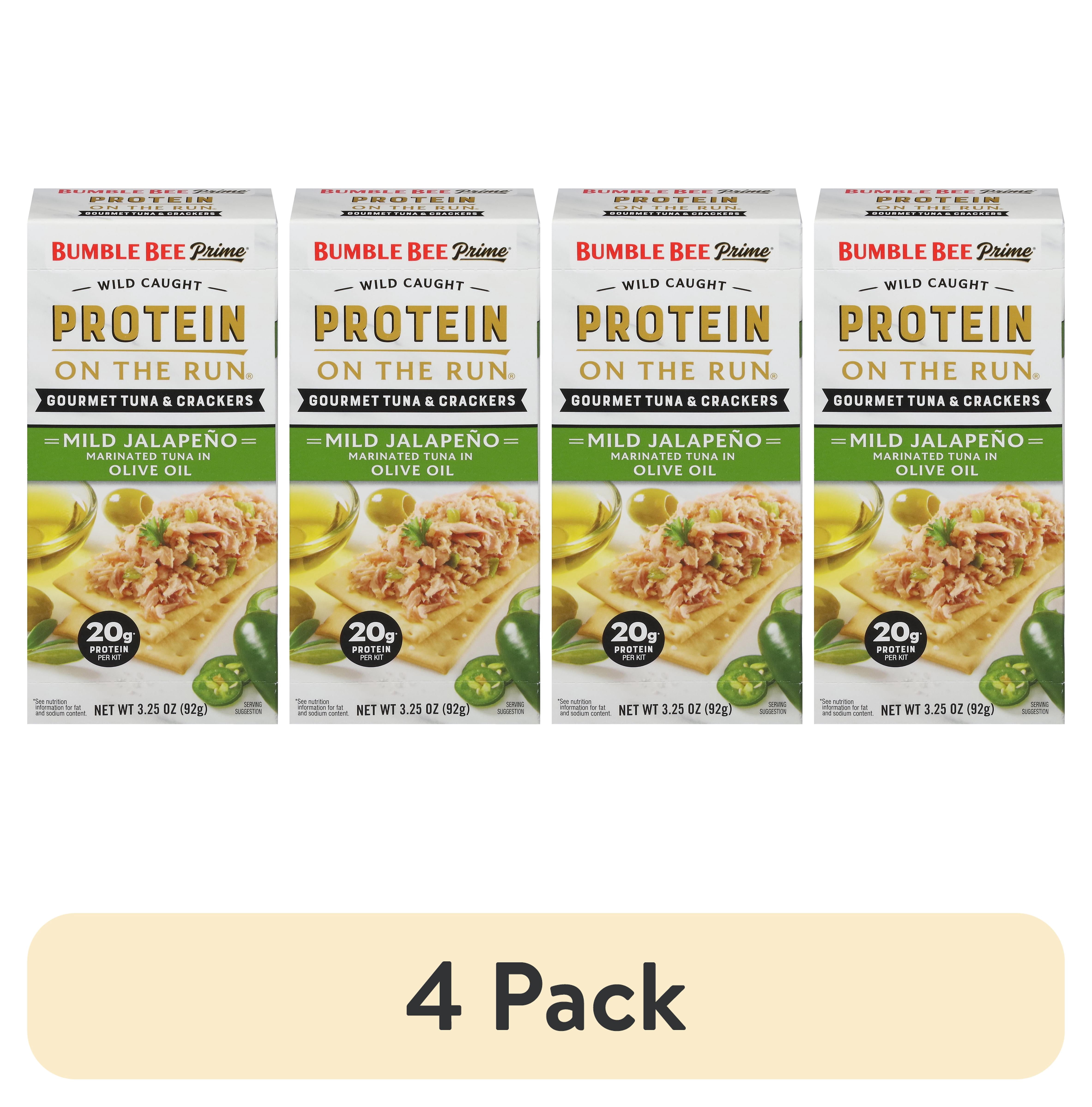 (4 pack) Bumble Bee Prime Tuna Protein on The Run Olive Oil & Mild Jalapeño, 20g Protein per serving, 3.5 oz Kit