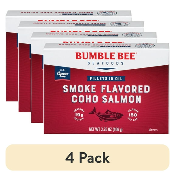 (4 pack) Bumble Bee Smoke Flavored Coho Salmon Fillets in Oil, 3.75 oz
