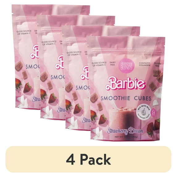 (4 pack) Bumpin Blends Barbie, Supports Skin Vitality, Strawberry Dream, Smoothie Cubes, 10 oz, 2-4 Servings