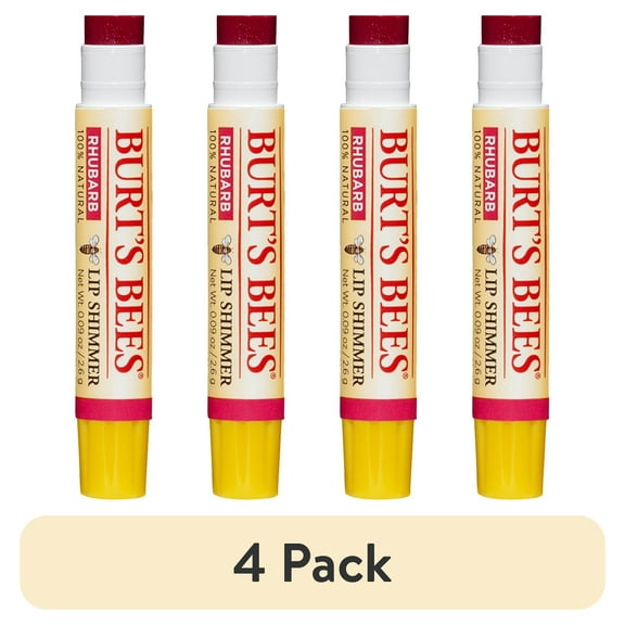(4 pack) Burt's Bees 100% Natural Moisturizing Lip Shimmer, Rhubarb - 1 Tube