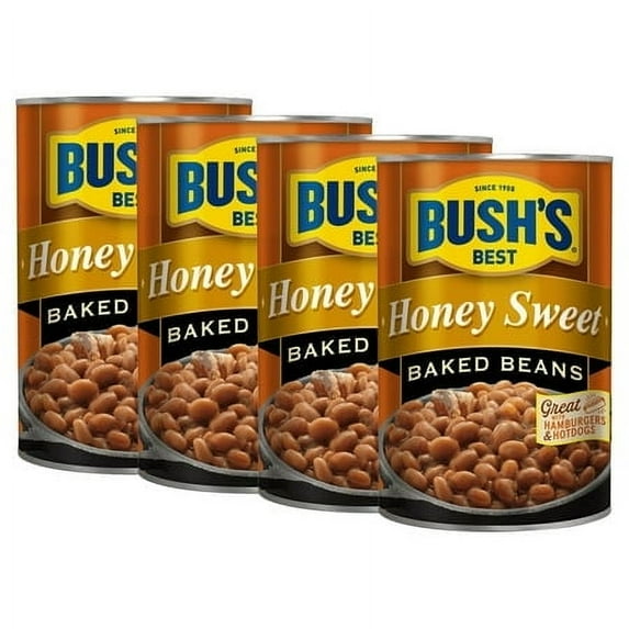 (4 pack) Bush's Honey Sweet Baked Beans, Canned Beans, 28 oz Can