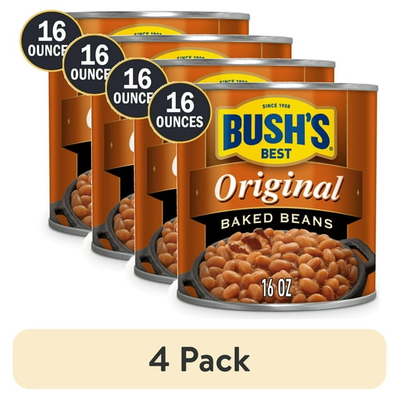 (4 pack) Bush's Original Baked Beans, Canned Beans, 16 oz Can