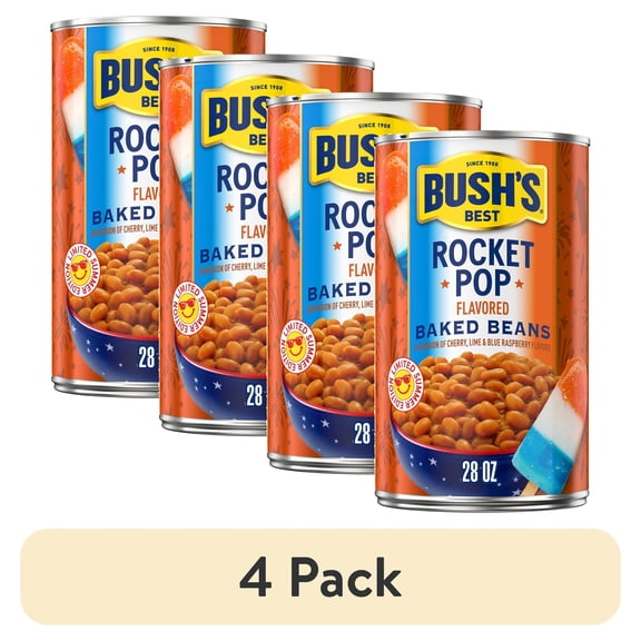 (4 pack) Bush's Rocket Pop Flavored Baked Beans, Limited Summer Edition Canned Beans, 28 oz Can