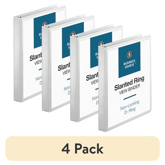 (4 pack) Business Source, BSN28440, Basic D-Ring View Binder, 1 Each, White