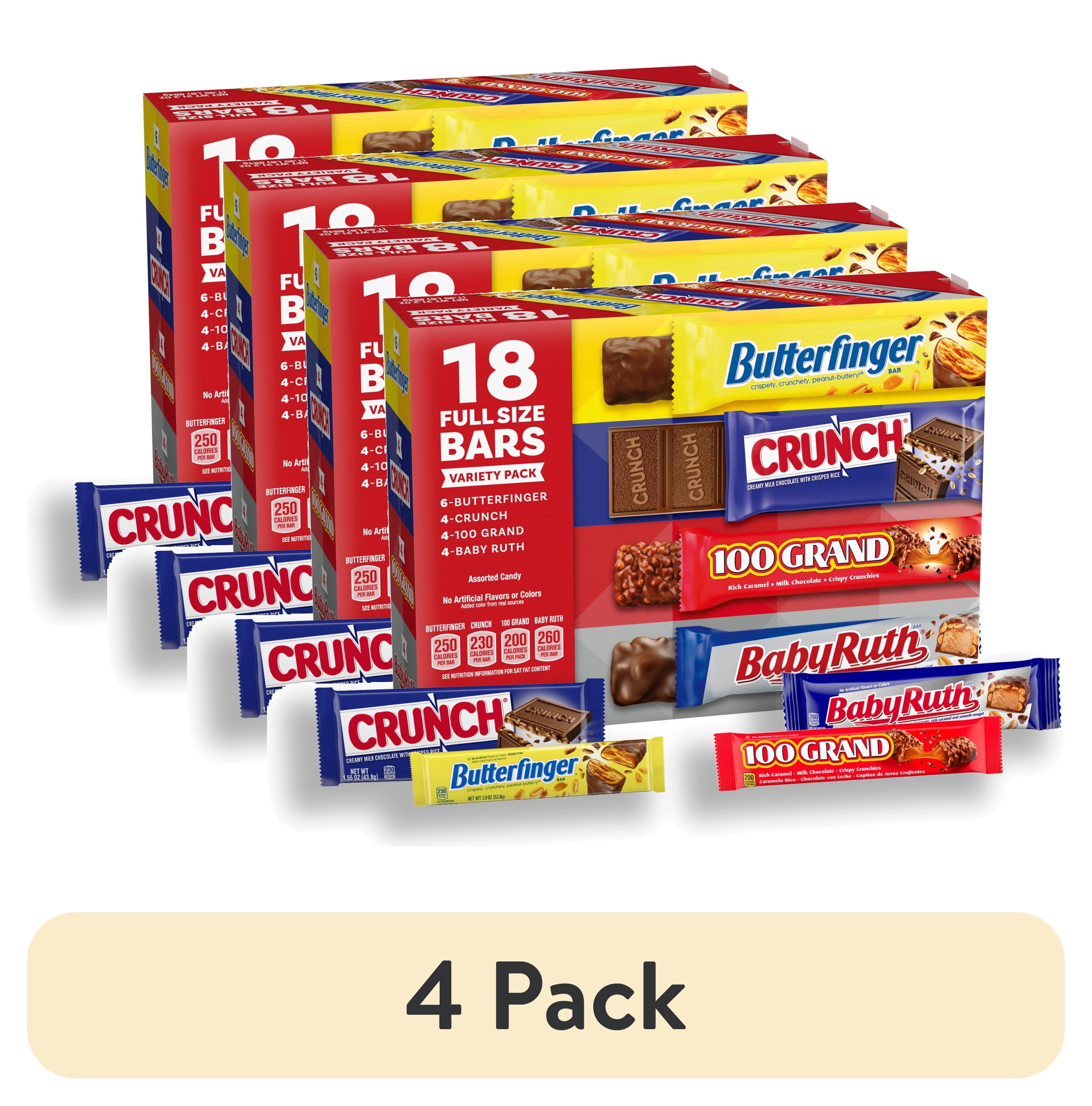 (4 pack) Assorted Butterfinger, Crunch, Baby Ruth, and 100 Grand Full Size Chocolates, 18 count, 31.2 oz