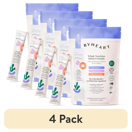 (4 pack) ByHeart Whole Nutrition Anywhere Pack™ Infant Formula Powder, Made with Organic Whole Milk, 14 Count