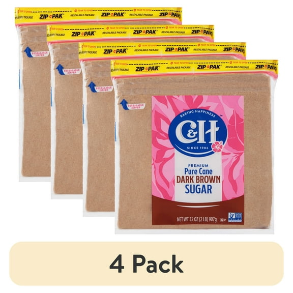 (4 pack) C&H Premium Pure Cane Dark Brown Sugar 2lb. Zipper-Pak