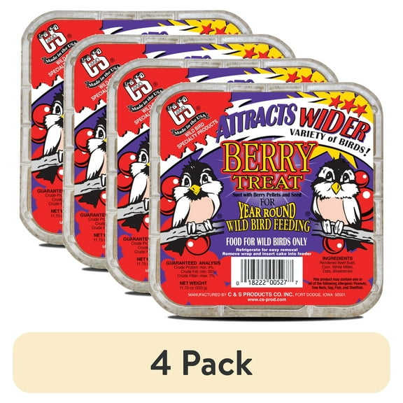 (4 pack) C&S Berry Suet Treat, for Wild Birds, 11.75 Ounces