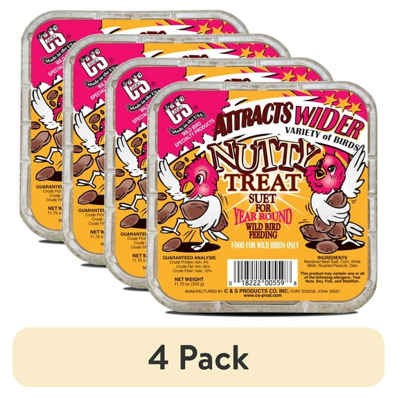 (4 pack) C&S Nutty Suet Treat, for Wild Birds, 11.75 Ounces