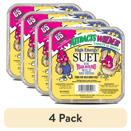 (4 pack) C&S High Energy Suet Treat, for Wild Birds, 11.75 Ounces, 1 Pack