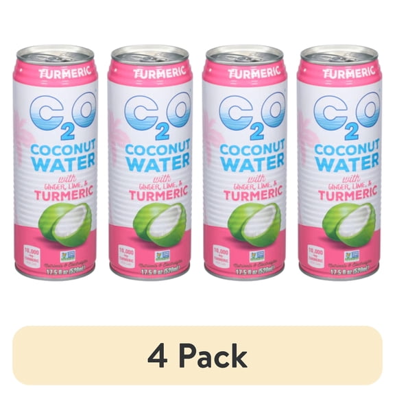 (4 pack) C2O Pure Coconut Water with Ginger, Lime and Turmeric, 17.5 fl oz