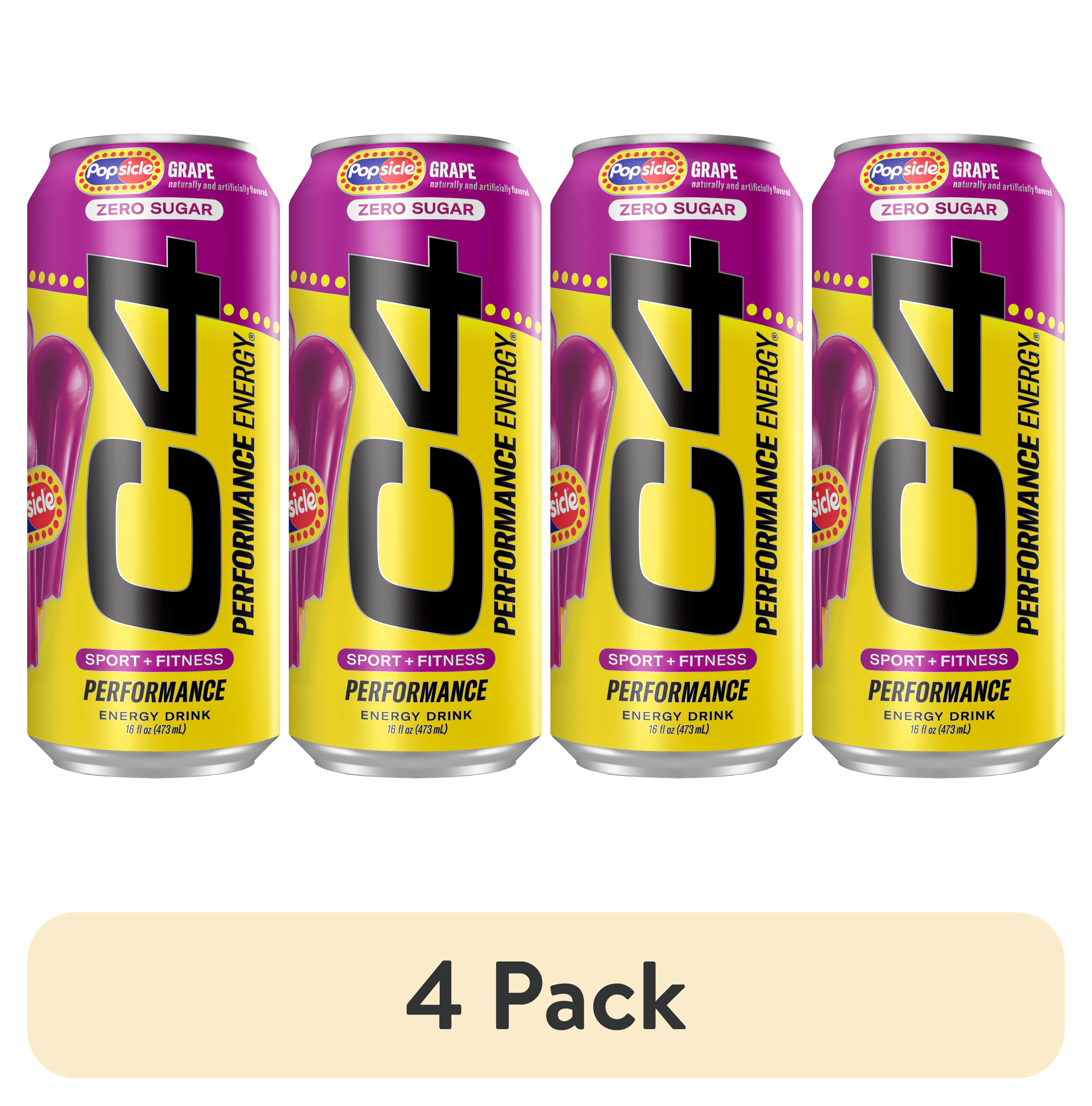 (4 pack) C4 Performance Energy Drink, Grape Popsicle, 16 fl oz Single Can