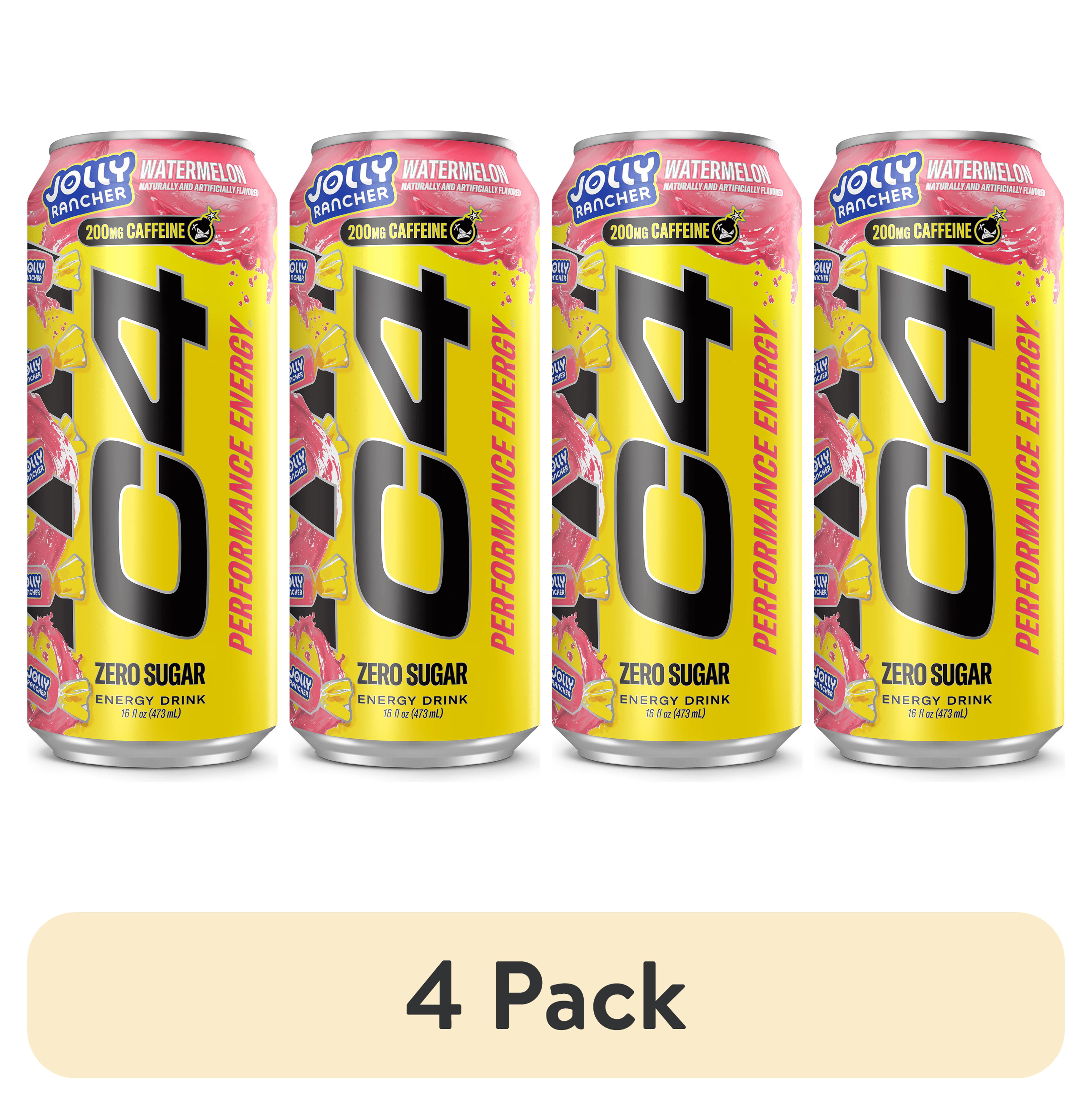 (4 pack) C4 Performance Energy Drink, Jolly Rancher Watermelon, 16 fl oz Single Can