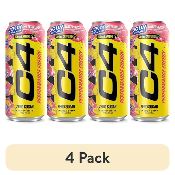(4 pack) C4 Performance Energy Drink, Jolly Rancher Watermelon, 16 fl oz Single Can