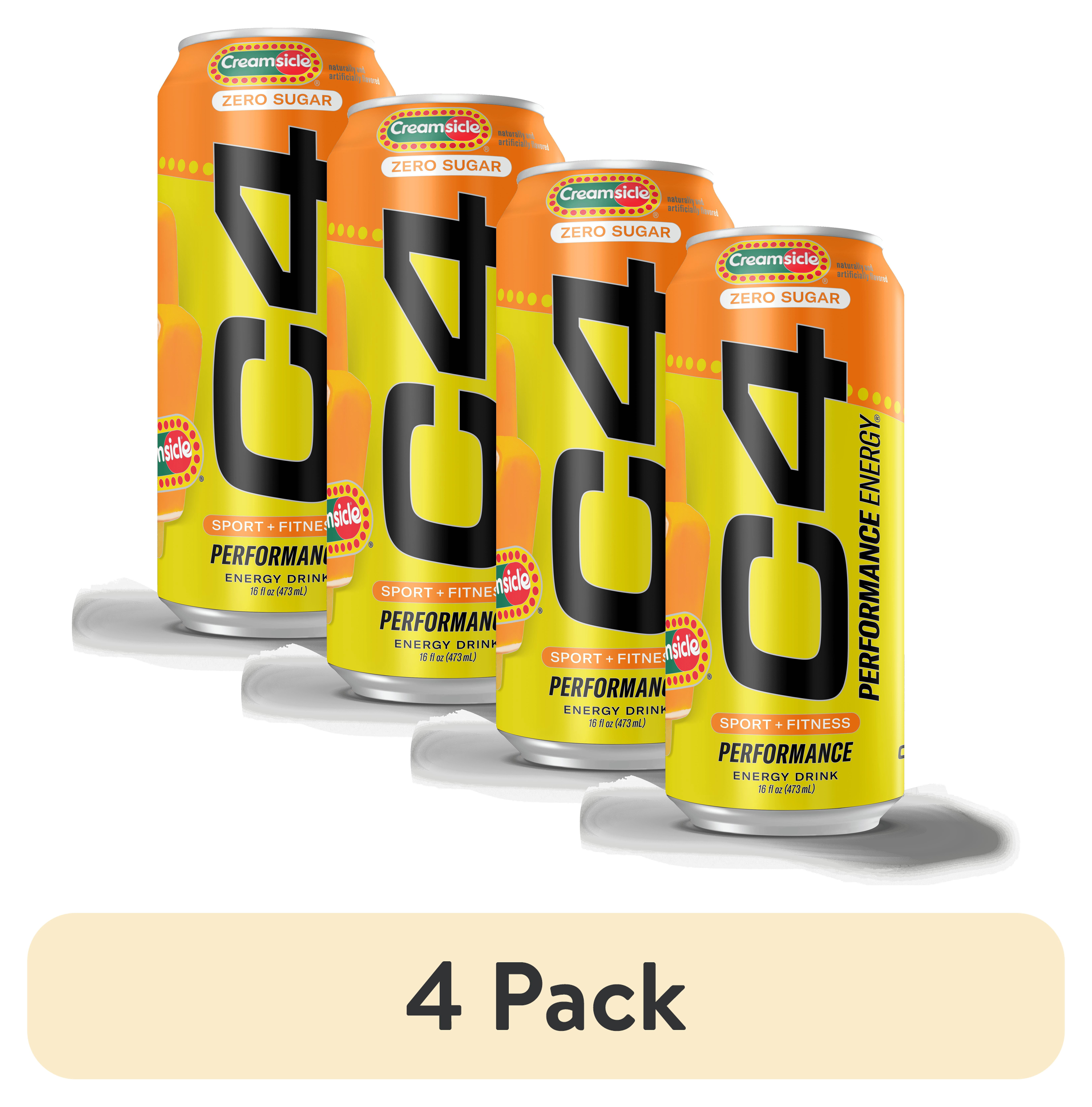 (4 pack) C4 Performance Energy Drink, Orange Creamsicle, 16oz, Single Can