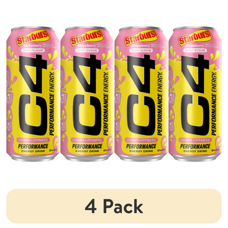 (4 pack) C4 Performance Energy Drink, Strawberry Blast, 16oz, Single Can