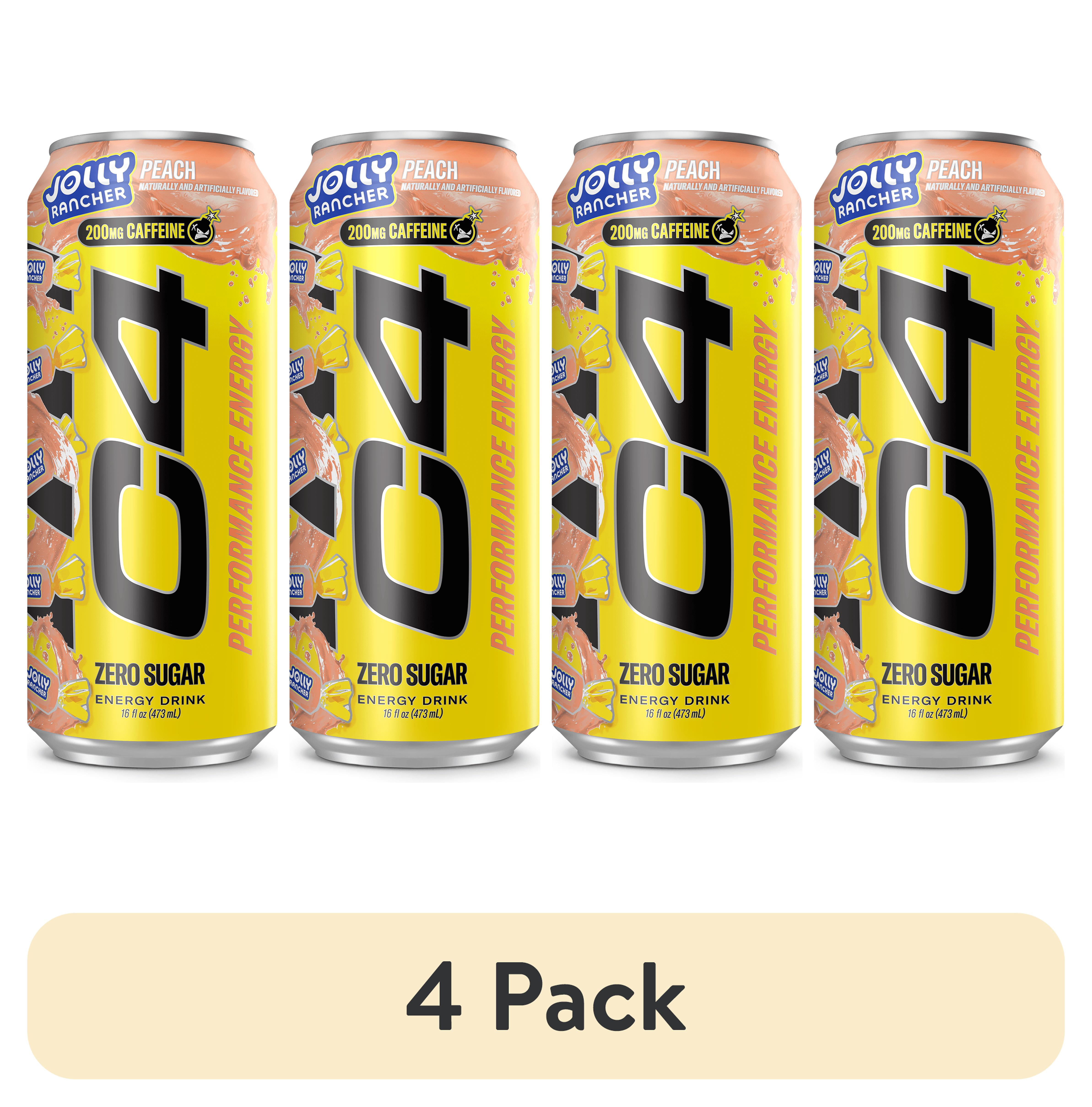 (4 pack) C4 Performance Energy Drink, Jolly Rancher Peach, 16 fl oz Single Can