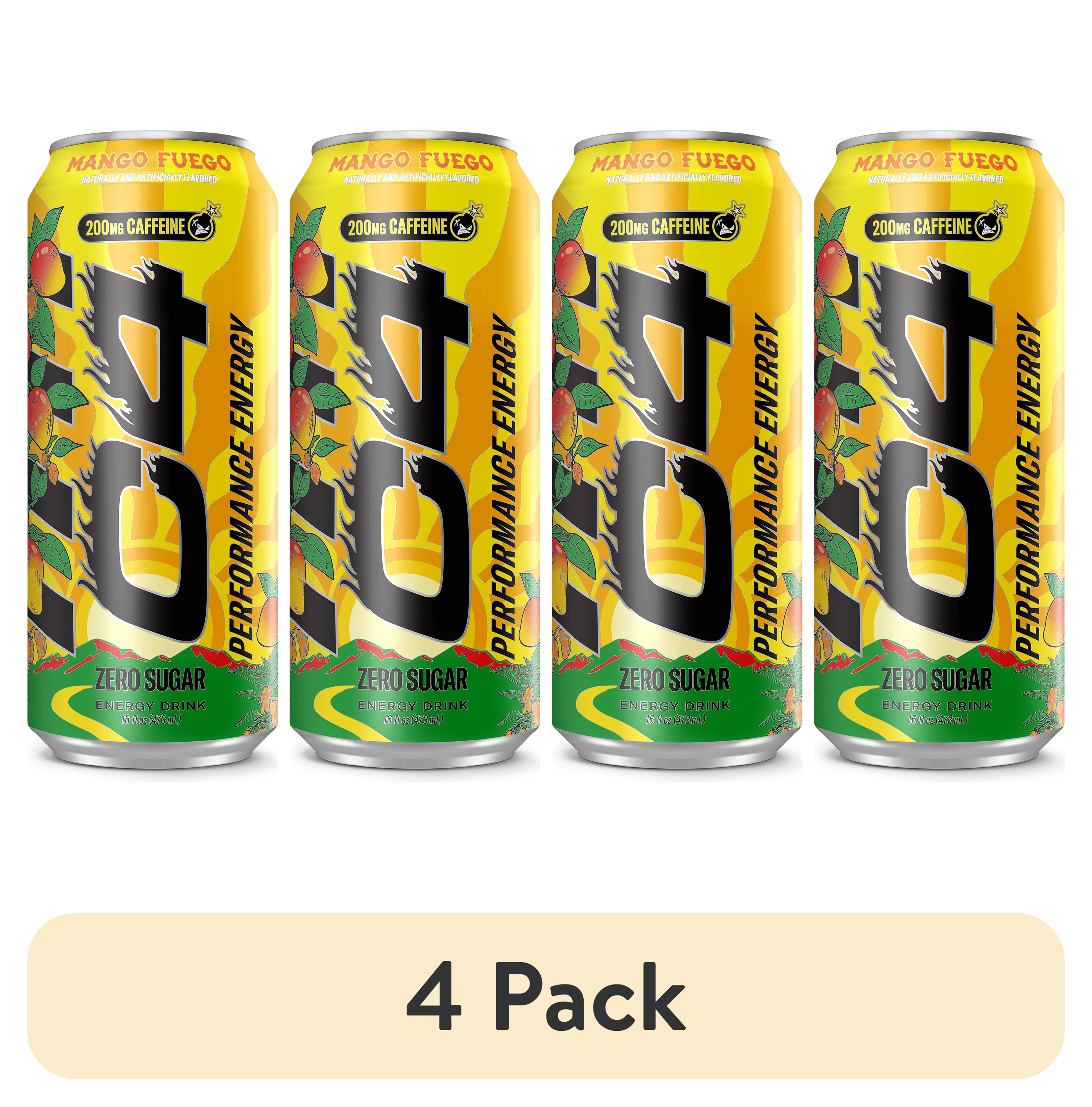 (4 pack) C4 Performance Energy, Sport & Fitness Energy Drink, Mango Fuego, Zero Sugar, 16 fl oz