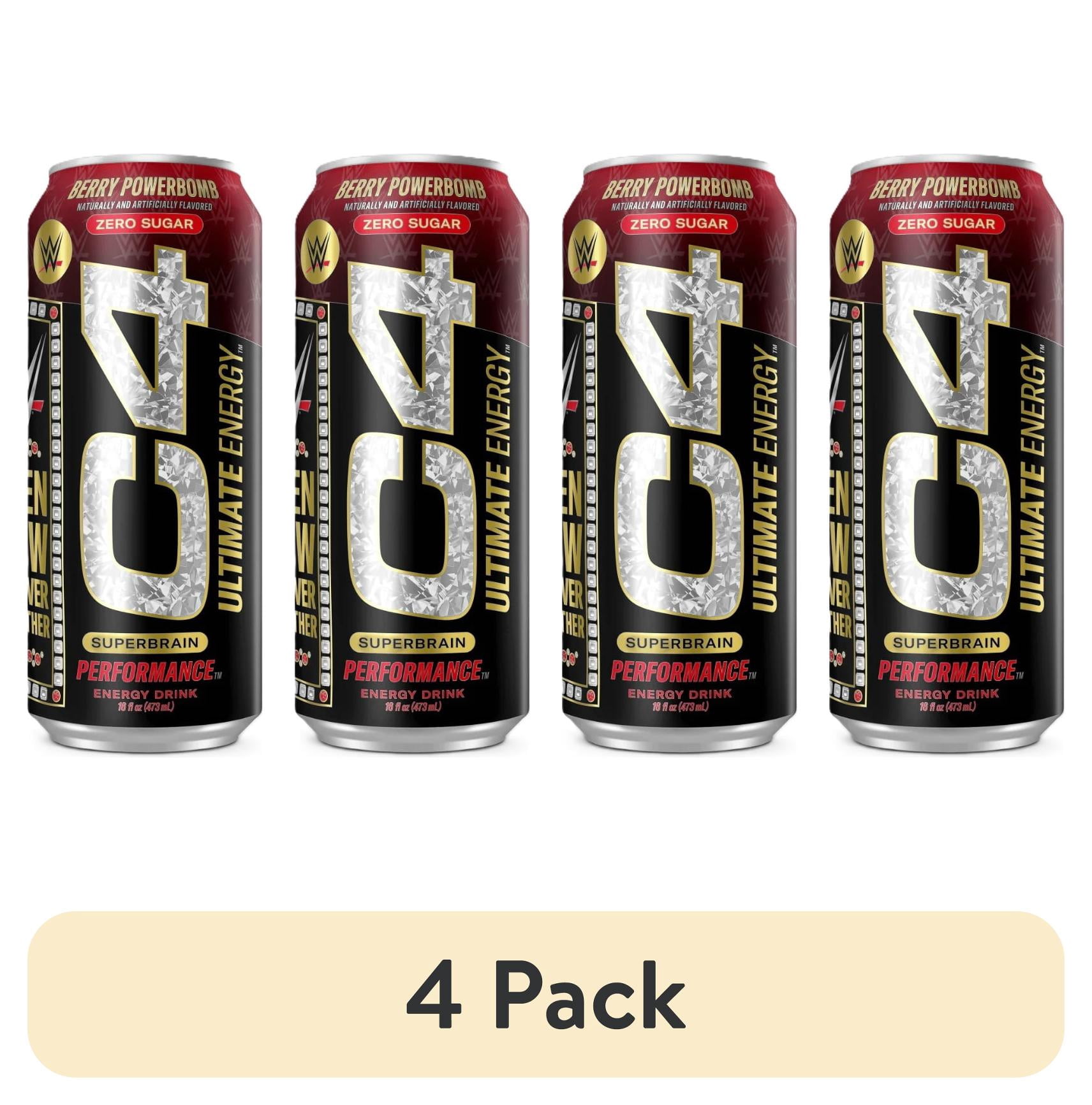 (4 pack) C4 Ultimate Energy Drink, WWE Berry Powerbomb, 16oz, Single Can