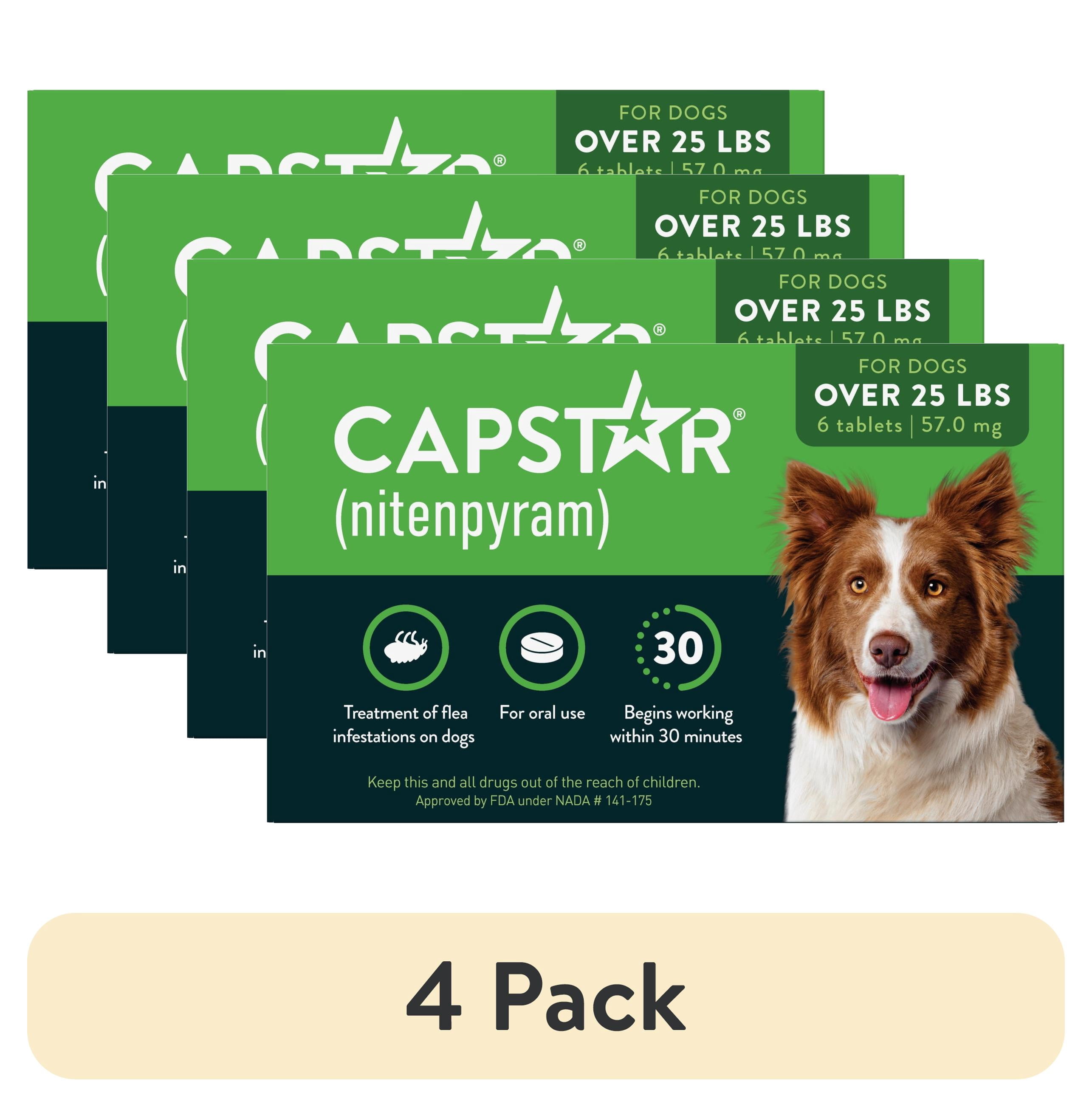 (4 pack) CAPSTAR (Nitenpyram) Fast-Acting Oral Flea Treatment for Large Dogs (over 25 lbs), 6 Tablets, 57 mg