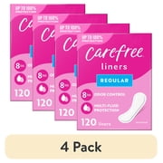 (4 pack) Carefree Panty Liners for Women, Regular, Unwrapped, Unscented (120 Count)