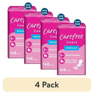 (4 pack) Carefree Panty Liners, Regular, Unscented, 148 Count