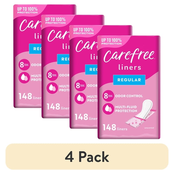 (4 pack) Carefree Panty Liners, Regular, Unscented (148 Count)