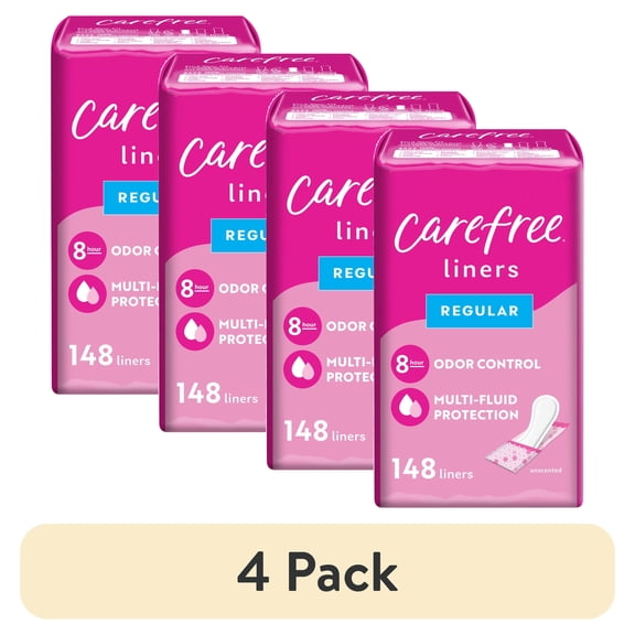 (4 pack) Carefree Panty Liners, Regular, Unscented, 148 Count