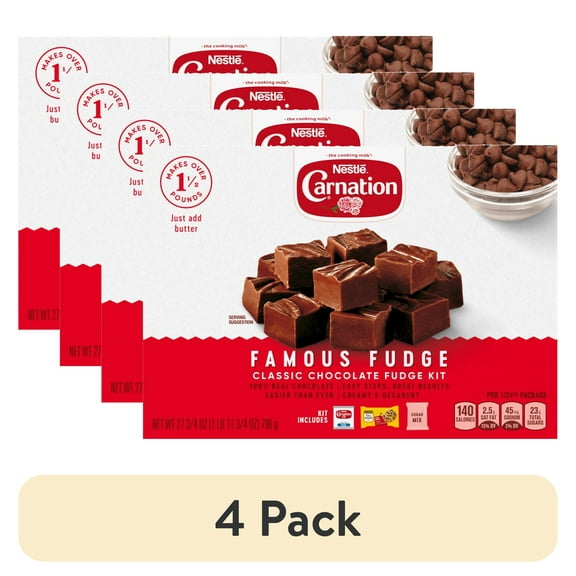 (4 pack) CARNATION Famous Fudge Kit Without Marshmellows Baking Mix Powders, 27.75 oz Box