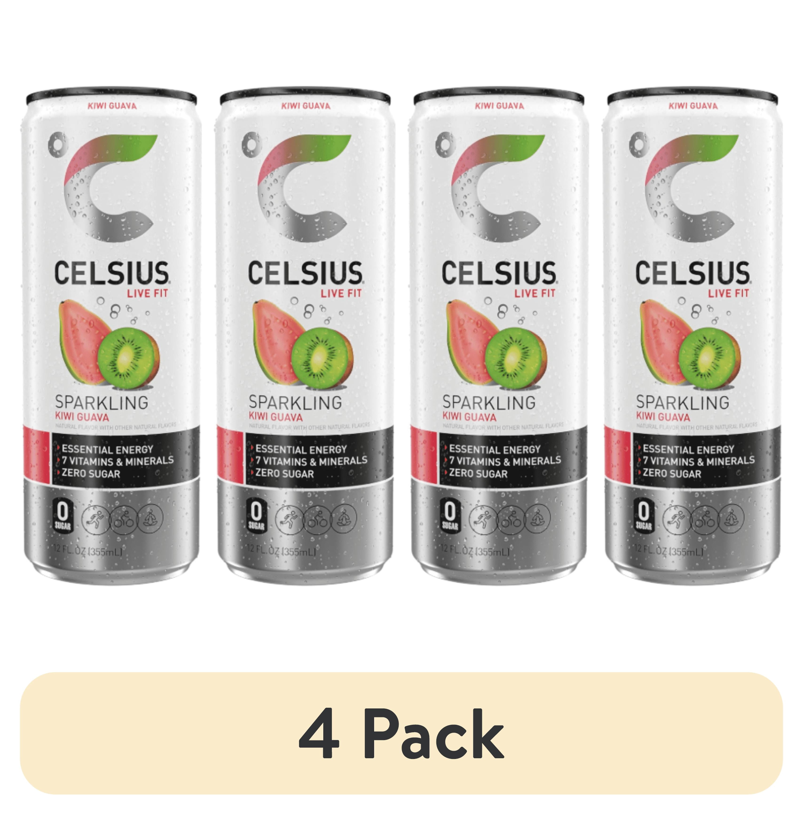 (4 pack) CELSIUS Sparkling Kiwi Guava, Functional Energy Drink 12 fl oz Single Can