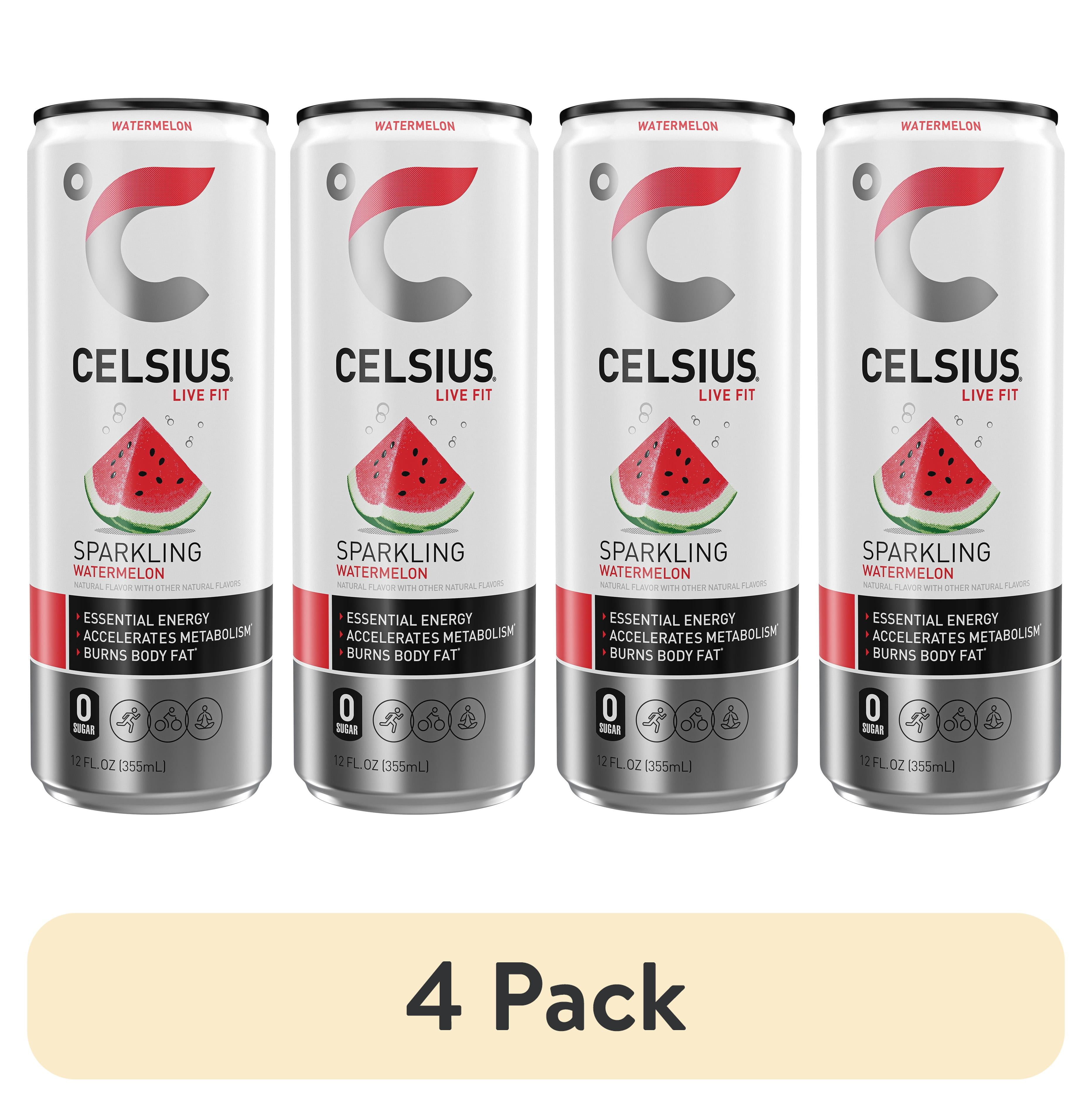 (4 pack) CELSIUS Sparkling Watermelon, Energy Drink 12 fl oz Single Can