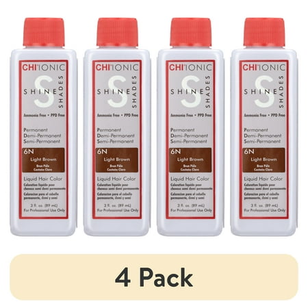 (4 pack) CHI Ionic Shine Shades Liquid Hair Color - 6N Light Brown - 3 oz