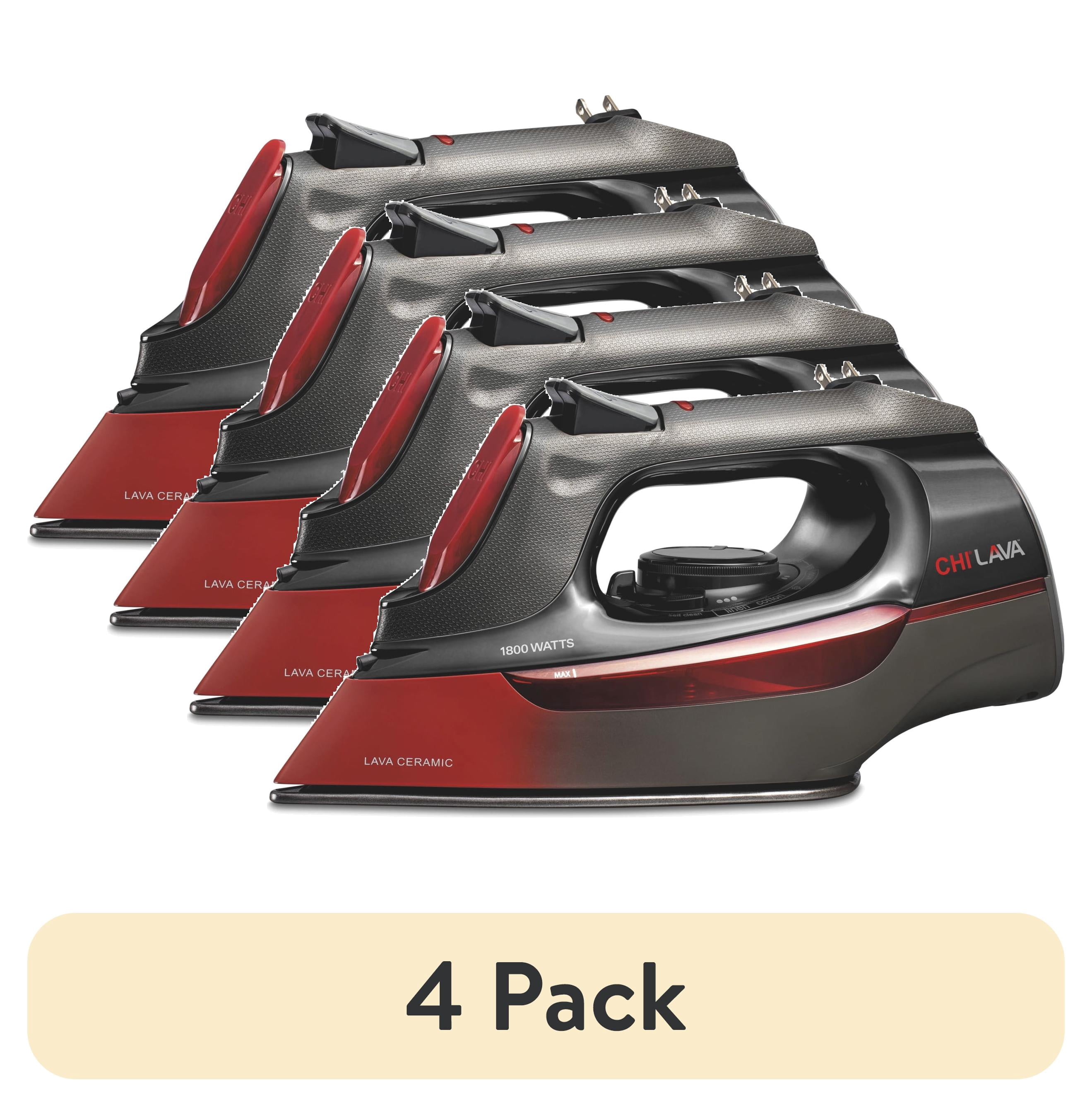 (4 pack) CHI LAVA Steam Iron for Clothes with Lava Ceramic Soleplate, Retractable Cord & Auto Shut-Off, 1700 W, Black
