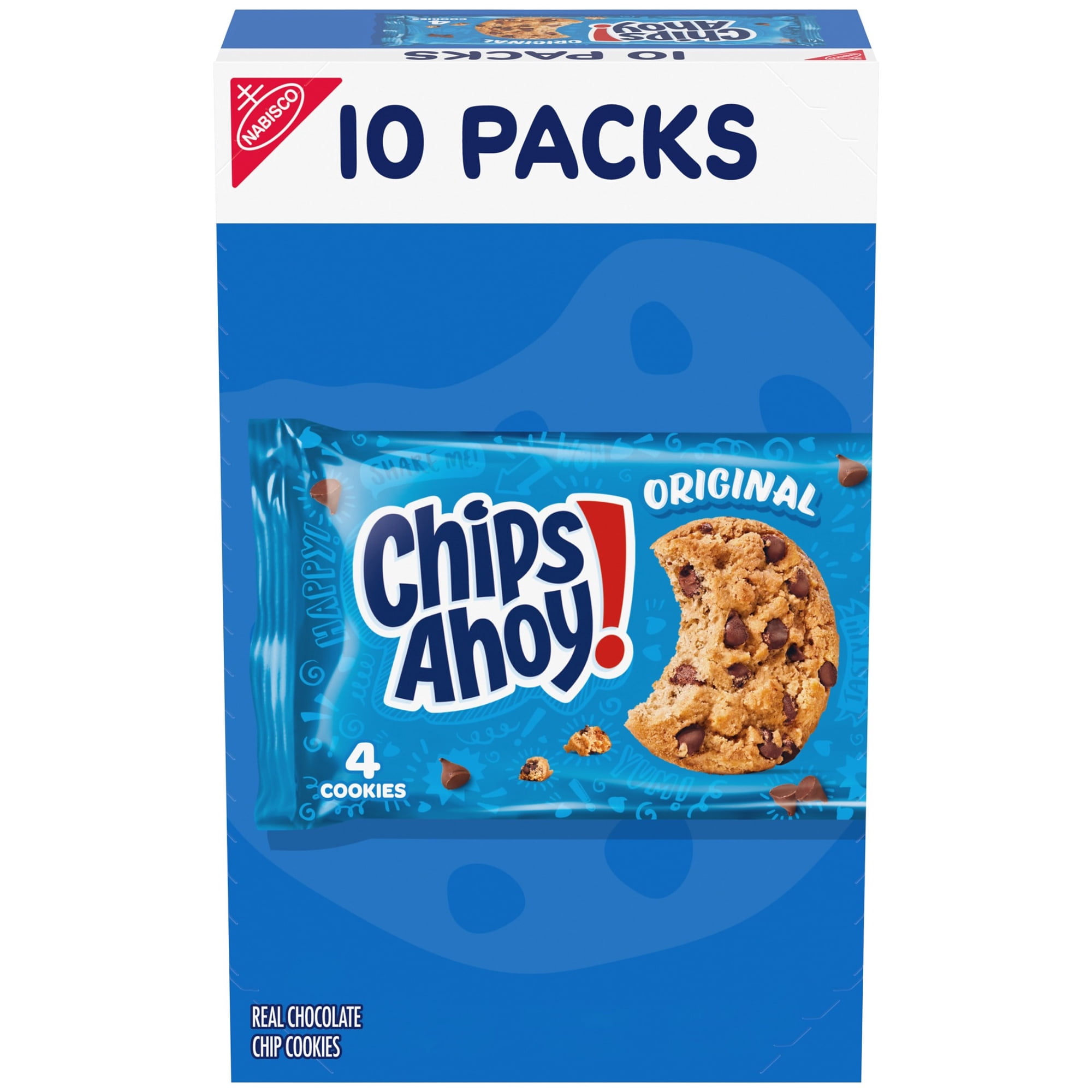 Paquete de 4 CHIPS AHOY! Galletas Originales con Chispas de Chocolate, 10 Paquetes de Bocadillos (4 Galletas por Paquete)