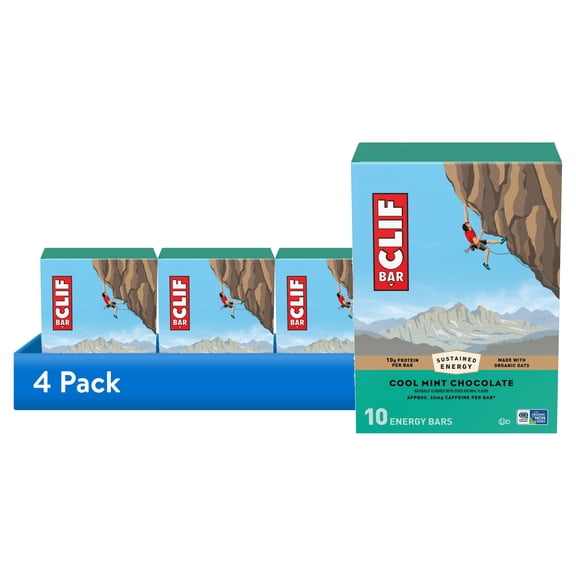 (4 pack) CLIF BAR Energy Protein Bars, Cool Mint Chocolate with Caffeine, 10ct