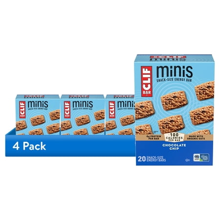 (4 pack) CLIF BAR Minis Chocolate Chip Flavor Snack-Size Energy Bars, 20ct