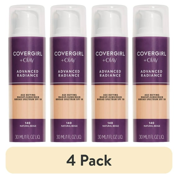 (4 pack) COVERGIRL Advanced Radiance Age-Defying Liquid Foundation, 140 Natural Beige, 1 fl oz, Anti-Aging