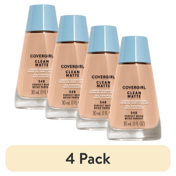 (4 pack) COVERGIRL Clean Matte Liquid Foundation, 548 Perfect Beige, 1 fl oz, Liquid Foundation, Matte Foundation, Lightweight Foundation, Moisturizing Foundation, Water Based Foundation