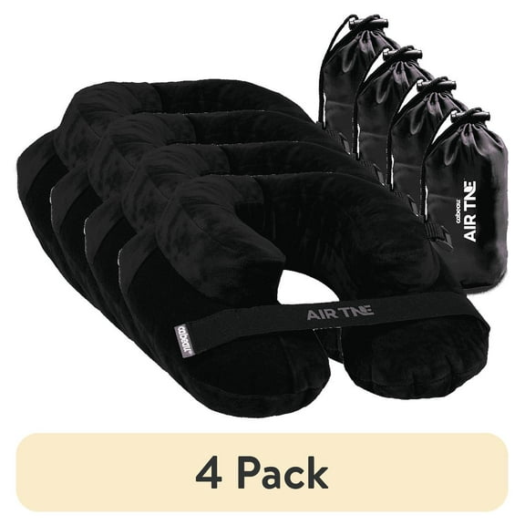 (4 pack) Cabeau AirTNE Inflatable Travel Neck Pillow, Lightweight, One Size, Midnight Black