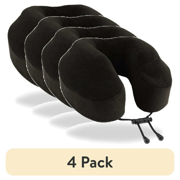 (4 pack) Cabeau Evolution Classic Memory Foam Travel Neck Pillow, Adjustable, One Size, Midnight Black