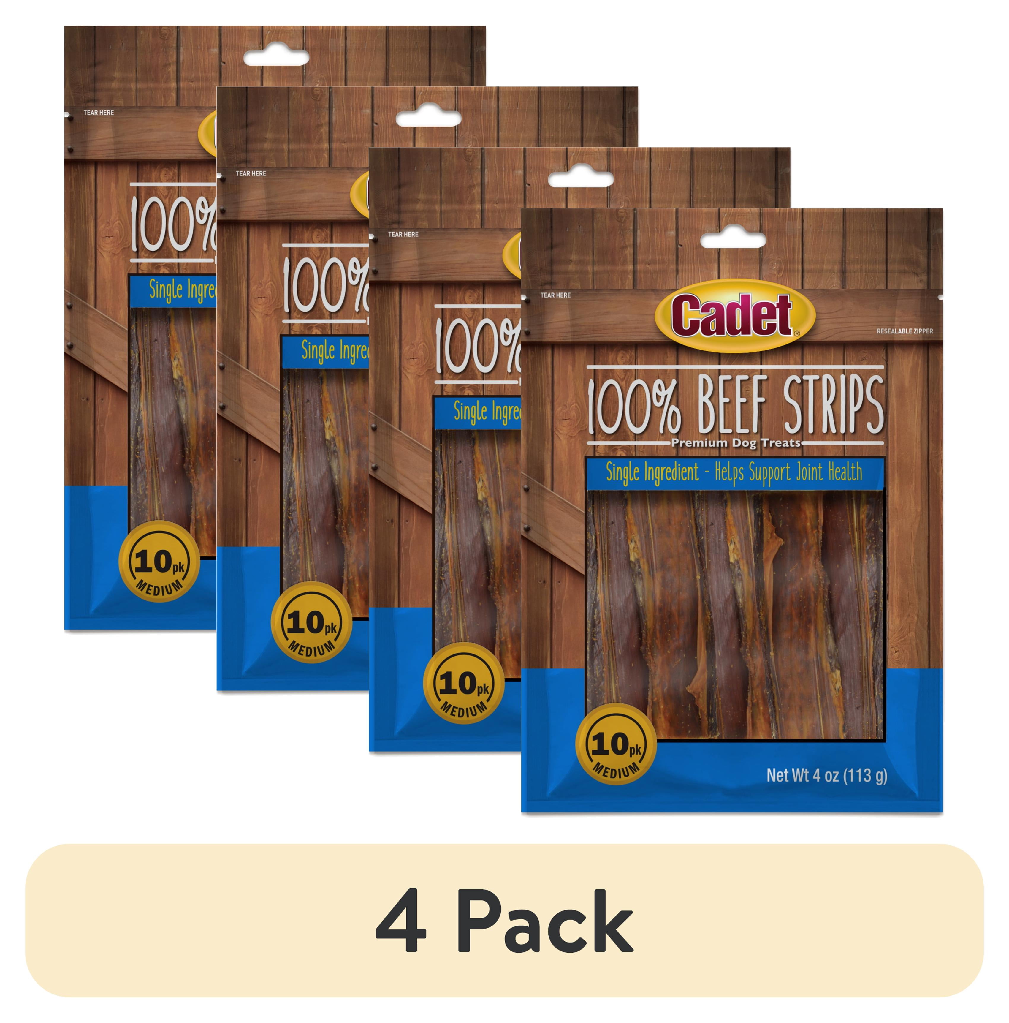 (4 pack) Cadet 100% Real Beef Strips Dog Treats, Single Ingredient Dog Jerky Treats for Small & Large Dogs, 4 Ounce