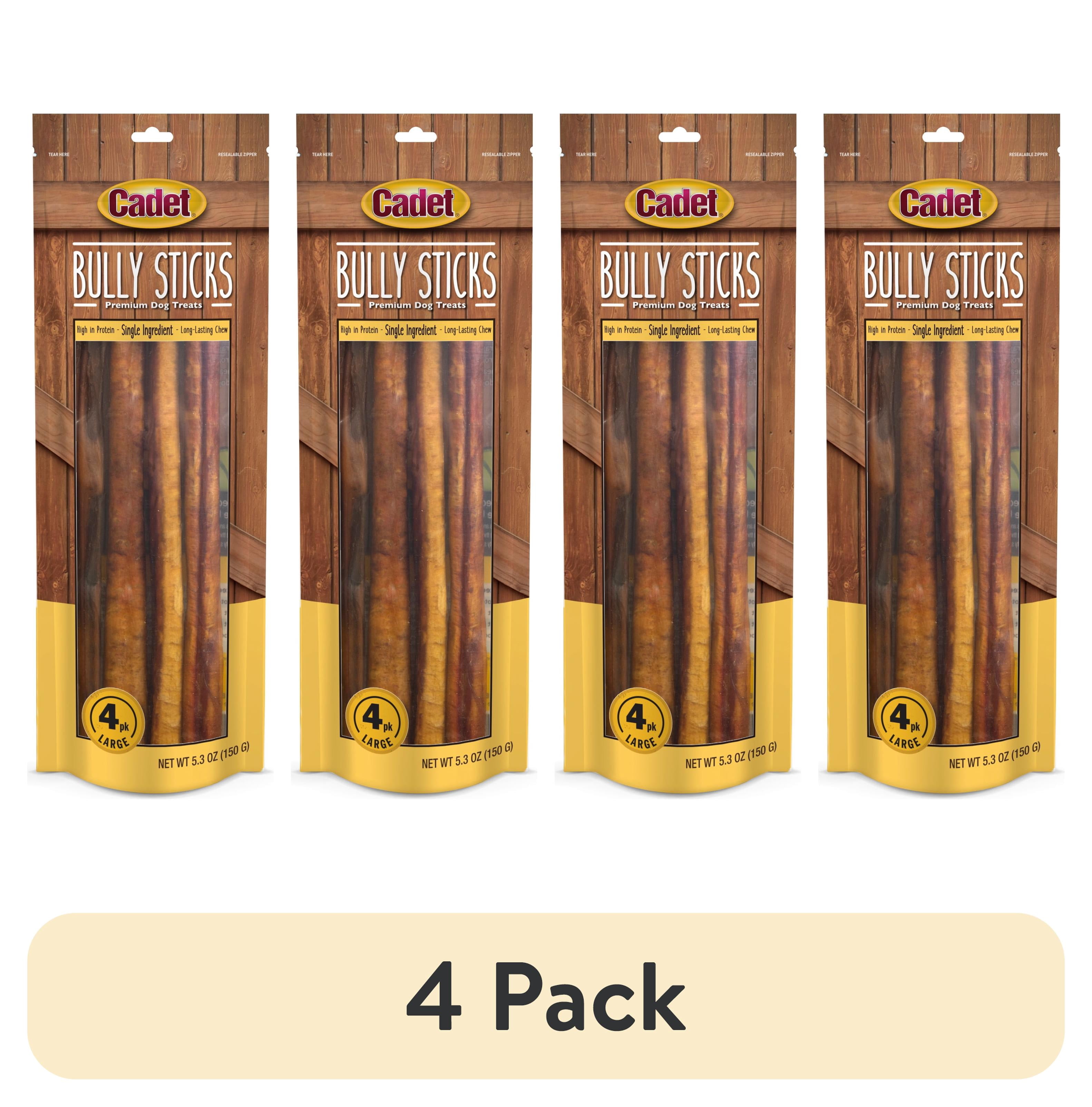 (4 pack) Cadet Bully Stick Dog Treats for Large Dogs, All Natural Beef Pizzle Dog Chew Sticks, 5.3 Ounce, 4 Count