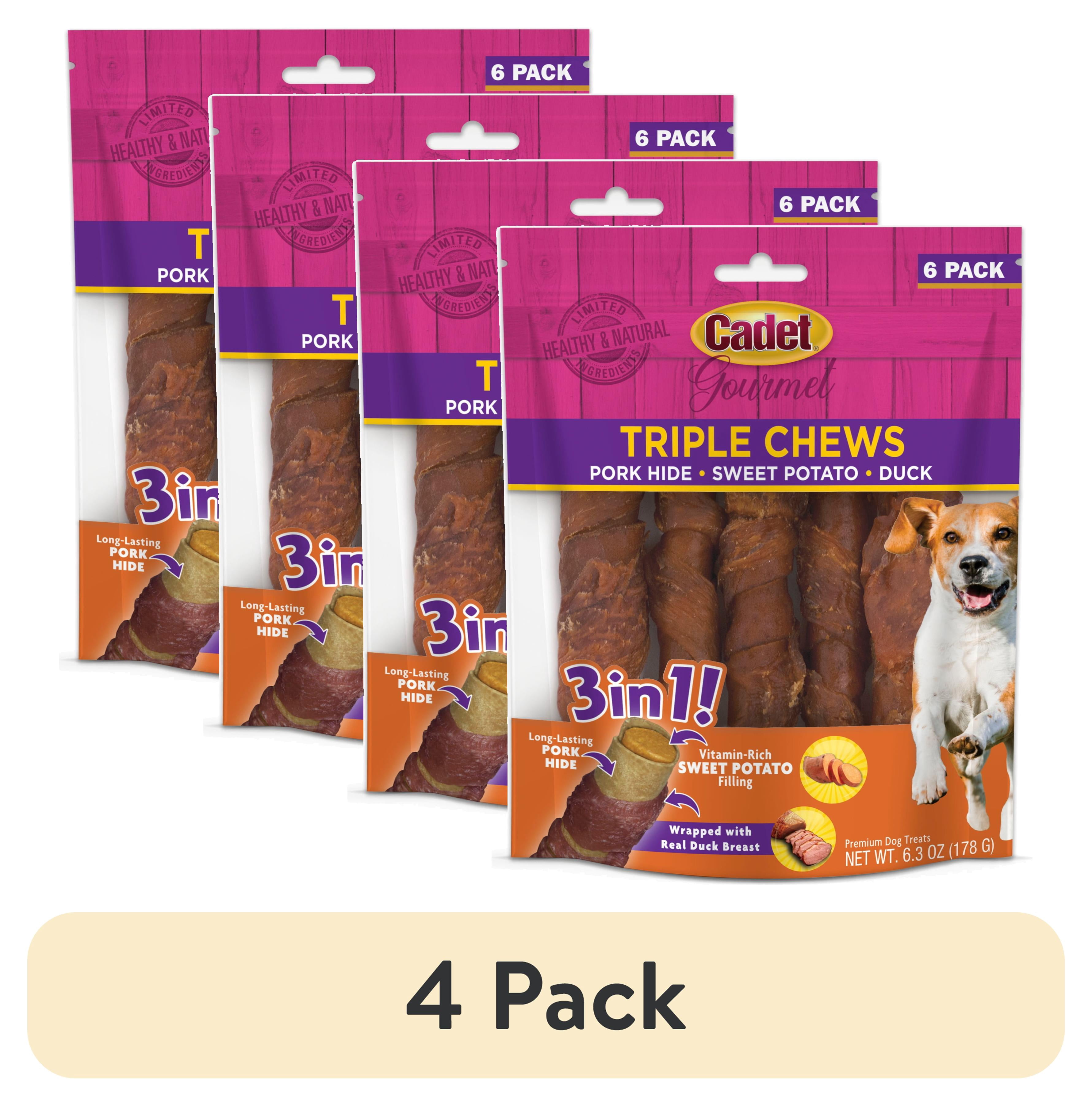 (4 pack) Cadet Gourmet Dog Treats Triple Chew Pork Hide Twists Dog Chews, Sweet Potato & Duck Flavor, 6 Count