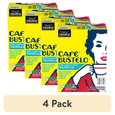 (4 pack) Cafe Bustelo Cafe con Vainilla, Flavored Coffee Beverage Mix, Keurig K Cup Pods, 24 Count Box